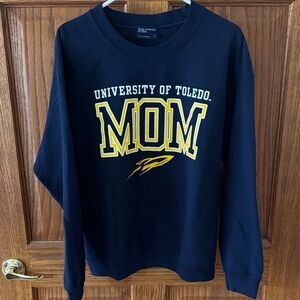 MV Sport Navy University of Toledo MOM Crewneck Sweatshirt with Yellow Lettering